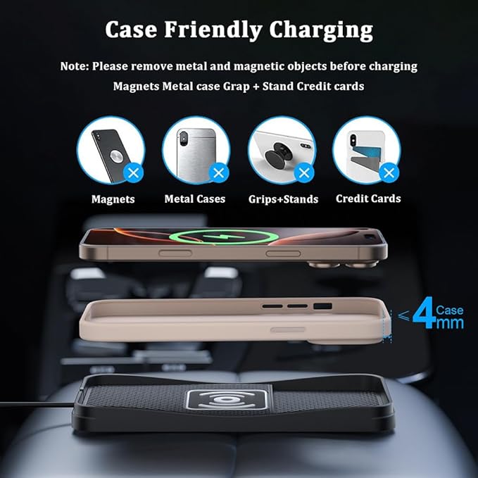 Car Wireless Charger Pad for Toyota Avalon 2000-2022, Type-C/USB 20W Fast Wireless Car Charger Pad Non-Slip Cordless Charging Mat,A-30cm Cable Type-C Plug