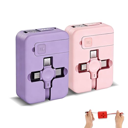 2 Pcs 3 in 1 Retractable Multi Fast Chargers Cable(3.28FT) with USB C/Micro USB/L and Phone Stand, Compatible with iPhone 17/16/15/14/13/12/11/10/9/8/Android/Tablet