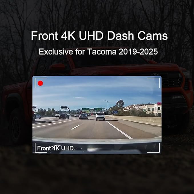 4K Dash Cam Suitable for Toyota Tacoma 2024-2025 SR SR5 TRD Sport Pre-Runner Off Road Limited & Tacoma Hybrid, OEM Look, UHD 2160P Video, WiFi & APP, Loop Recording, Plug&Play, 128GB (F10)