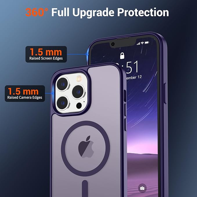 SUPFINE Magnetic for iPhone 12 Pro Max Case with Screen Protector (Compatible with MagSafe) (Military Grade Drop Protection) Translucent Matte Shockproof with Anti-Fingerprint Phone Cover,Dark Purple