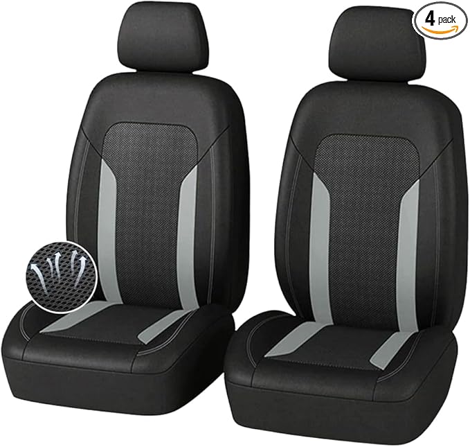 4PCS Cooling Car Seat Covers,Breathable Front Seat Covers with Mesh Construction and Foam Padding,Car Seat Protector to Reduce Back Sweating,Universal Car Interior for Car SUV (Gray)
