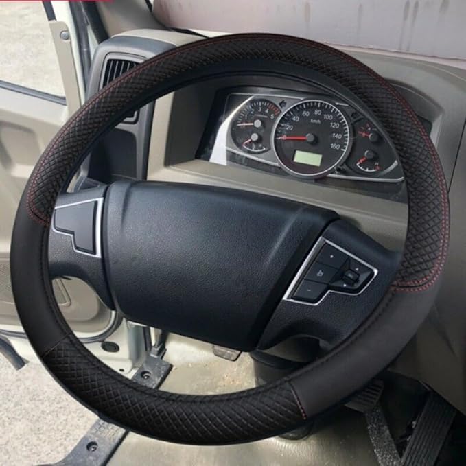 Car Semi Truck Van Leather Steering Wheel Cover Fits 14 15 16 17 18 19 Inch Maximum Grip Non Slip Durable Universal Fit for Most Vehicles (36cm/14in,Black)