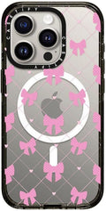 CASETiFY Impact iPhone 15 Pro Case [Slim/Compatible with Magsafe / 8.2 ft. 4X Military Grade Drop Protection] - Bow-net Lace - Clear Black
