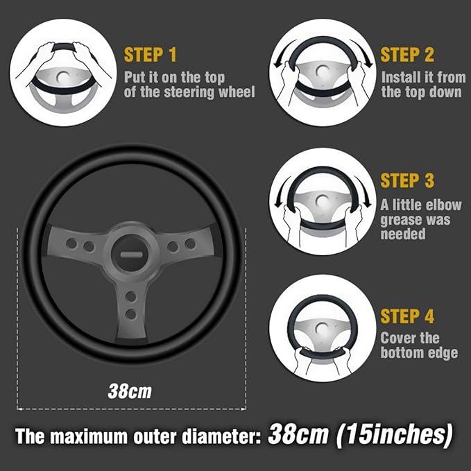 ZHOL 16 inch Steering Wheel Cover Carbon Fiber, Compatible Large-Size for F150 F250 F350 Ram 4Runner Tacoma Tundra Range Rover Model Car Accessories for Women Men