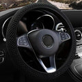 Elastic Stretch Steering Wheel Cover,Warm in Winter and Cool in Summer, Universal 15 inch, Microfiber Breathable Ice Silk, Anti-Slip, Odorless, Easy Carry (Black)