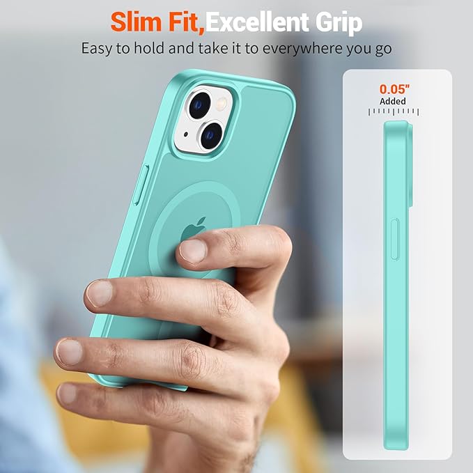 SUPFINE Magnetic for iPhone 15 Plus Case & iPhone 14 Plus Case(Compatible with MagSafe)(Military Grade Drop Protection) Slim Translucent Shockproof with Anti-Fingerprint Phone Case,Blue Green