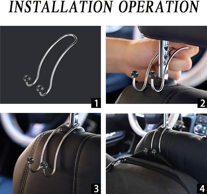 SAVORI Auto Hooks Bling Car Hangers Organizer Seat Headrest Hooks Strong and Durable Backseat Hanger Storage Universal for SUV Truck Vehicle 2 Pack (Black)