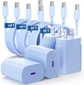 Essri Type C Charger Fast Charging for Samsung Galaxy S25/S24/S23/S22/Note 20,4Pack 25W Super USB C Fast Charger Block with (6ft+10ft) x2 Cables for iPhone 15/16 Pro Max/Plus, Android Phones-Blue