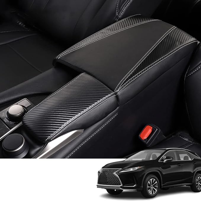 Custom Interior Accessories for Lexus RX 350 350L 450h 450hL 2015-2022 PU Leather Center Console Armrest Box Cover Armrest Cushion Central Armrest Protector Pad(Carbon Fiber Texture)