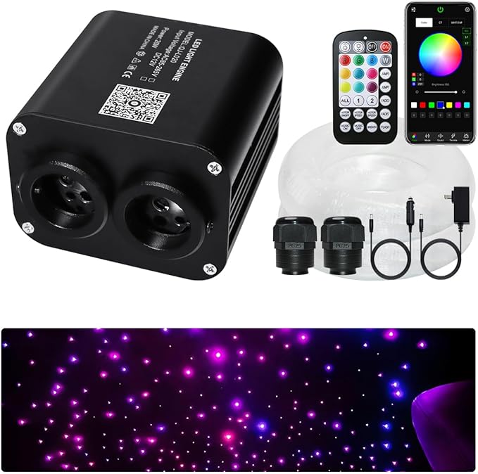 Upgraded 20W Starlight Headliner Kit Twinkle+Sound Activated 900pcs 0.03in 9.8ft Cable Fiber Optic Light APP/Remote Control for Car Home Star Ceiling Decoration