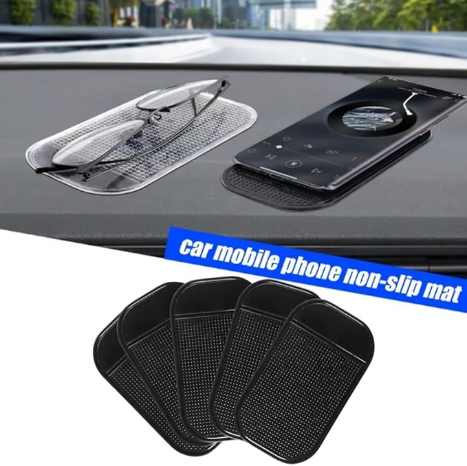5PCS Extra-Strong Anti-Slip Pad Car Dashboard Sticky Pad Removable Silicone Gel Mat Washable Multi-Purpose PU Gel for Cell Phone Tablet (Black)