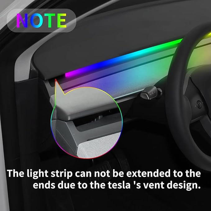 for Tesla Model 3 Y RGB Dreamcolor LED Neon Light Kits Dashboard Ambient Lighting Interior Lights 2025 2024 2023 2022 2021 Accessories Accessory, App & Remote & USB Hub, DC 12V