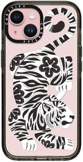 CASETiFY Impact iPhone 15 Case [Slim/Compatible with Magsafe / 8.2 ft. 4X Military Grade Drop Protection] - Silver Tiger - Clear Black