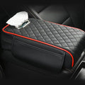 Car Center Console Cover, Leather Car Armrest Box Pad with Pocket and Tissue Box Arm Rest Cushion Universal Car Seat Box Cover Car Interior Accessories for SUV/Truck/Vehicle (Black+Red)