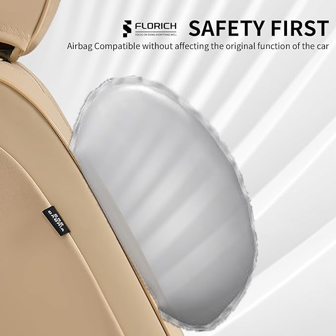 FLORICH Front Seat Covers, Leather Car Seat Covers Luxury Automotive Seat Covers Waterproof Car Seat Protectors Universal Fit for Most Cars SUV Trucks Vehicles, Beige