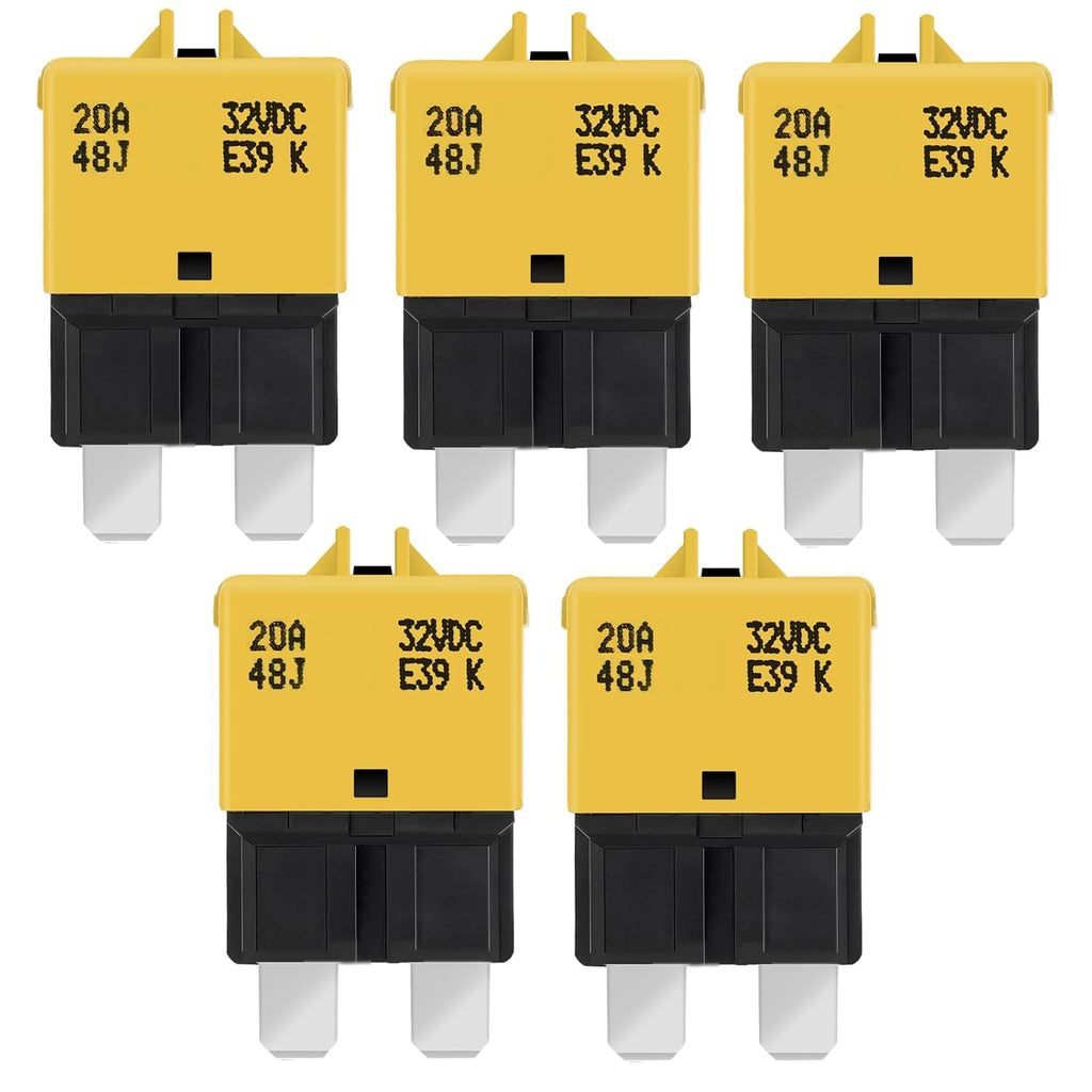 GLOSO Circuit Breaker Fuse E39 (T3) Manual Reset For Car Truck RV Automotive Marine Boat Trolling motor & Custom Wiring Audio battery protection/Low Profile ATC/ATO (20A - 5 Pack)