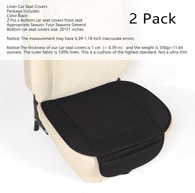 Linen Car Seat Covers,Cooling Bottom Seat Covers for Cars,Universal Car Seat Pad Cushion Breathable,Ventilated Only 2Pc Front Seat