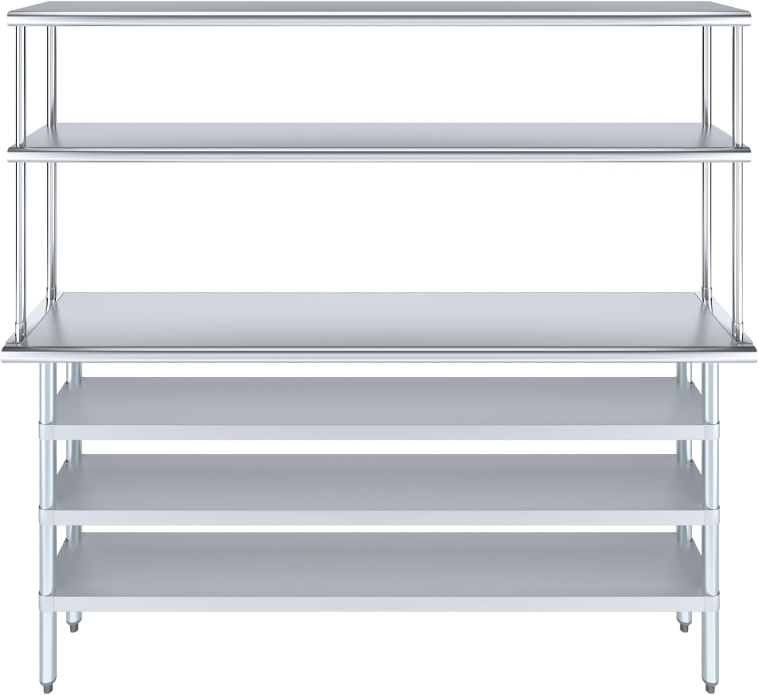 Amgood 14" x 72" Stainless Steel Work Table with 3 Shelves and 12" Wide Double Tier Overshelf | Metal Kitchen Prep Table & Shelving Combo | NSF
