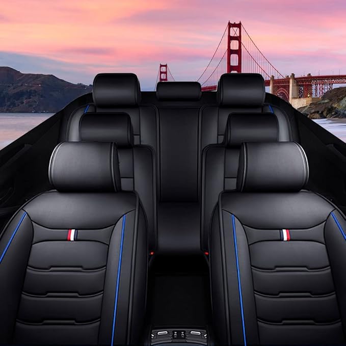 Car Seat Cover 7 Seats for Hyundai Palisade 2020-2025, Durable Wear Resistant Waterproof Sport Seat Cover, Breathable No Odor Premium Leather Vehicle Seat Covers.(Luxury,Black Blue)