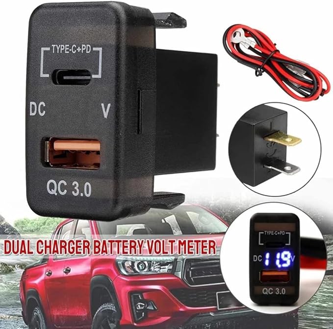 Car Fast Charger Adapter QC3.0 Dual USB Quick Charger Socket with Voltmeter for Cruiser Prado