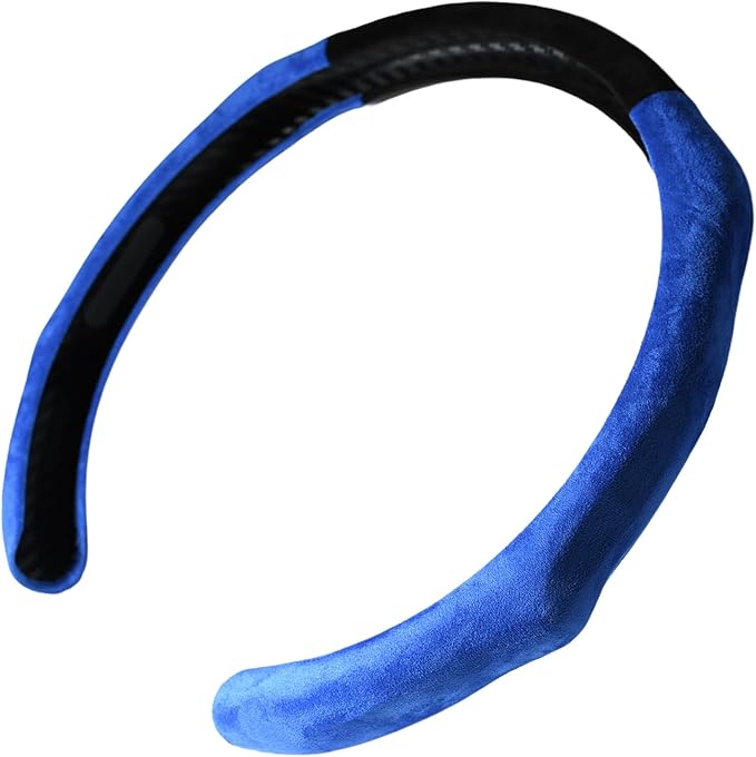 Quick Install Sporty Suede Steering Wheel Cover with Blue Grips Universal fit Any 14.5 to 15 inches Car Sedan Coupe SUV Pickup