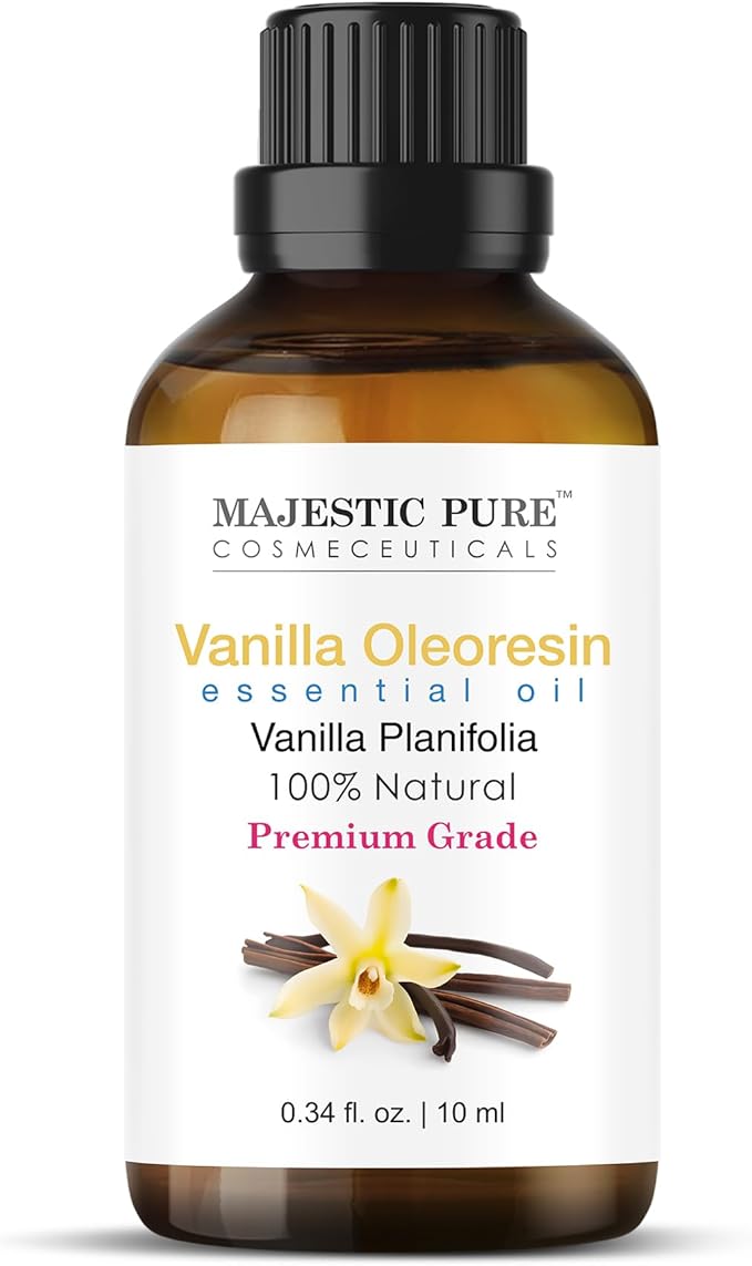 Majestic Pure Essential Oil with Glass Dropper - 100% Pure and Natural - Essential Oils for Diffuser, Aromatherapy, Soap and Candle Making, Vanilla Essential Oil, Vanilla Oil, 0.3 Fl Oz