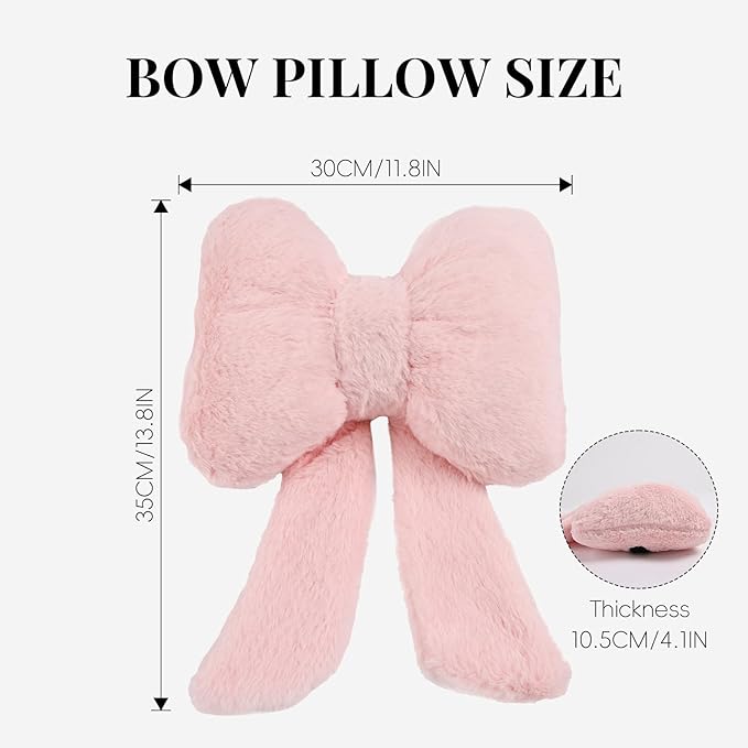 2 Pack Bow Car Headrest Pillows Plush Neck Pillows for Travel Driving Office Chair Head Support Cushions, Also Cute Car Decor Accessories for Women (Pink)