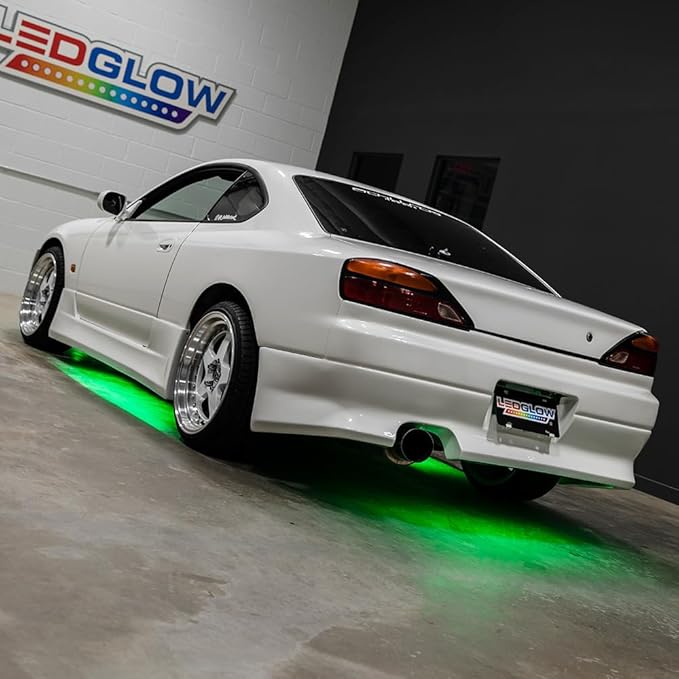 LEDGlow 4pc Green Flexible Car Slimline LED Underbody Underglow Accent Neon Lighting Kit - 4 Unique Patterns - Water Resistant, Low Profile Tubes - Includes Control Box & Remote