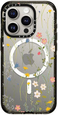 CASETiFY Impact iPhone 15 Pro Case [4X Military Grade Drop Tested / 8.2ft Drop Protection/Compatible with Magsafe] - Flower Prints - Dreamy Floral Pattern - Clear Black