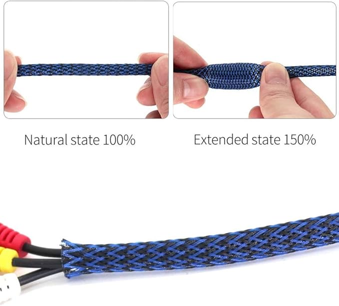 100ft - 1/4 Inch Cable Management Sleeve Protector,Wire Loom PET Expandable Wire Sleeving for Office Computer Home Theater Engine Bay Cord Organizer,Protect Cables from Pet Cat Dog Chewing,BlackBlue