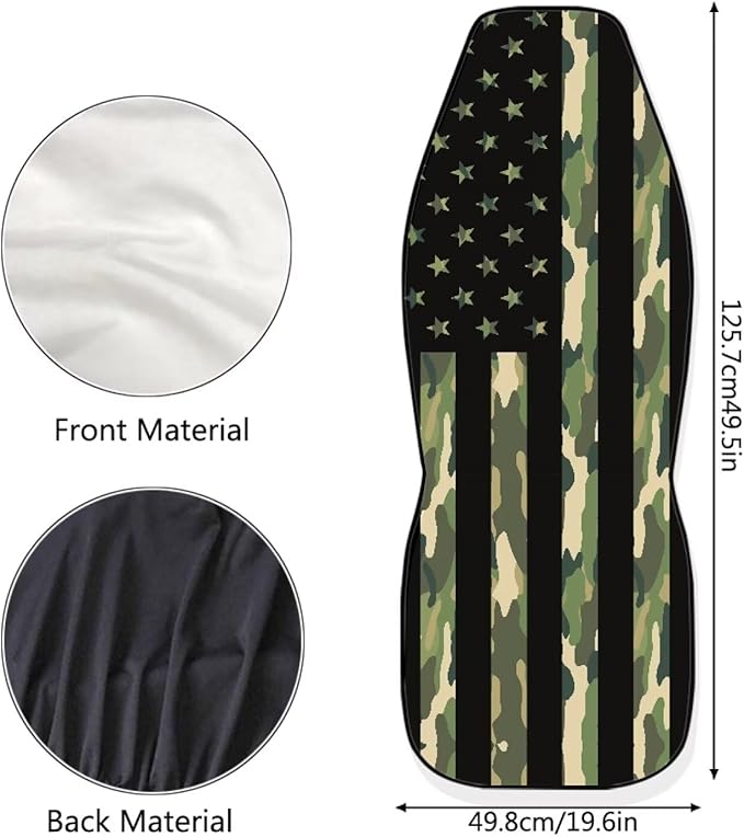 ELEQIN 2 Packs Car Front Seat Cover Car Seat Protector, Nonslip Cushion Cover for Cars, Trucks & SUVs Auto Interior Decor, Camo American Flag Print