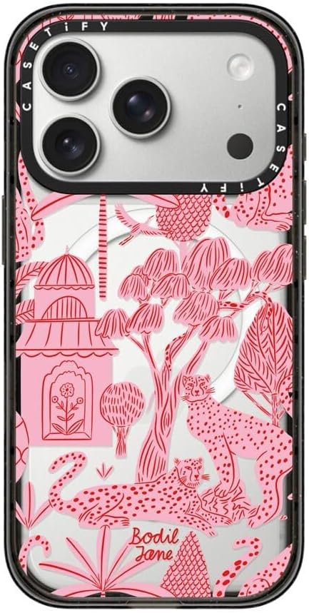 CASETiFY Impact iPhone 17 Pro Case [Slim/Compatible with Magsafe / 8.2 ft. 4X Military Grade Drop Protection] - Cheetah Paradise Pink - Clear Black