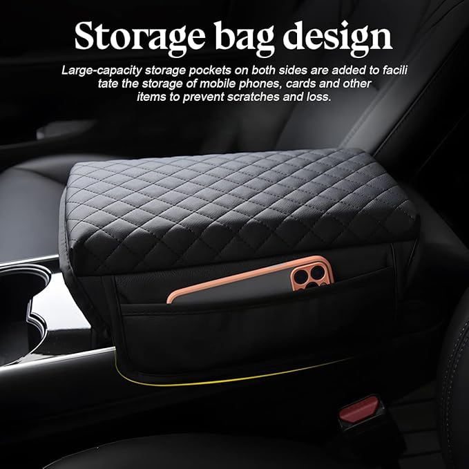 zipelo Car Armrest Cushion, Carbon Fiber Leather Auto Center Console Pad, Memory Foam Armrest Box with Storage Bag, Hand Rest Pillow with Organizer Pockets, Universal Fit for Most Vehicles (Gray)