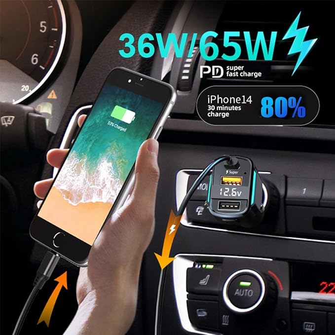 GemCoo USB C Car Charger, 80W PD36W&QC3.0 Fast Charging Car Charger Adapter Cigarette Lighter Charger Plug for iPhone 14 13 12 11, iPad, Samsung Galaxy S22 S21 S10
