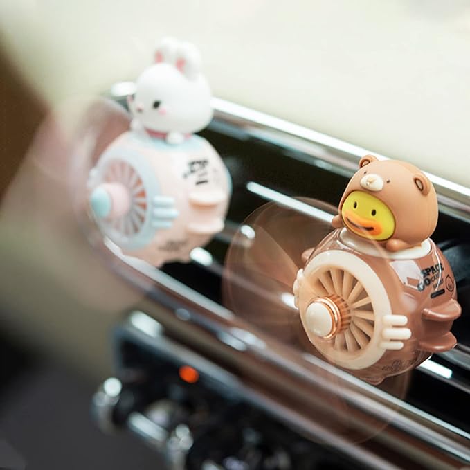 2 Pieces Car Air Fresheners, Cute Rabbit and Cat Pilot Car Diffuser, Propeller Air Outlet Vent Fresheners, Suitable for Automotive Interior Decoration (Cat+Rabbit)