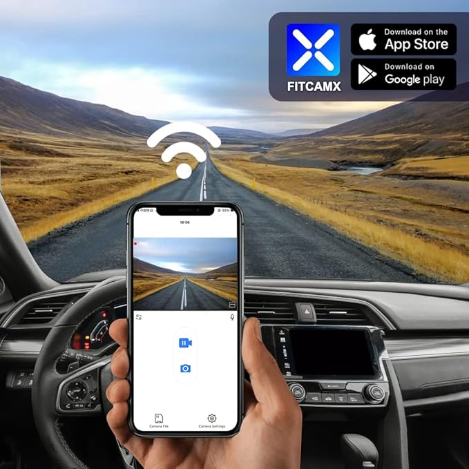 Fitcamx 2K Dual Dash Cam Suitable for Honda Vehicle Models 2011-2024 (Rectangle Dome Light), OEM Style, Front 1440P+Rear 1080P Video, Loop Recording, Built-in WiFi,G-Sensor, Easy to Set, 64GB Card
