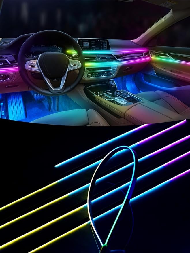 Dreamcolor Acrylic Interior Car LED Strip Lights, Car Ambient Lighting Kit with APP Control, Decorative Lights with Dynamic Chasing Sync to Music, RGB Neon Lighting (6 in 1)