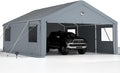 2 Car Carports 20X20 Heavy Duty，Car Ports with 180G Removable Side Walls, Carport Canopy, Portable Car Port Garage, Car Shelter All Weather,Grey