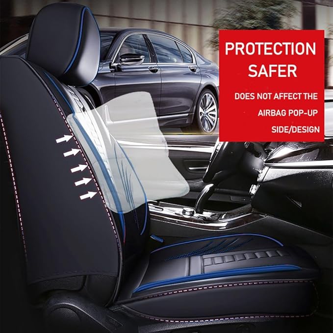 for Toyota RAV4 2008-2025 Car Seat Covers, Full Coverage Customized Seat Covers Premium Leather Waterproof Stain-Resistant Easy to Install (Front Set, Black&Blue)