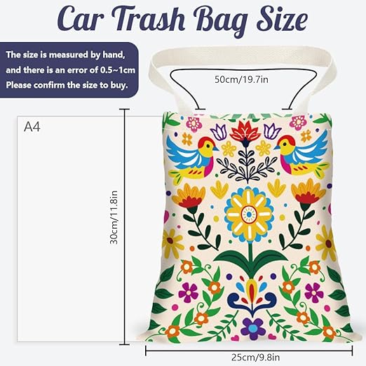 Abstract Birds Flowers Print Car Trash Bag Hanging Garbage Bag with Snap Buttons Car-Back Seat Trash Storage Portable Dustbin for Vehicle Interior Accessories Travelling Camping