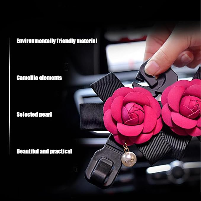 Car Seat Headrest Hook, 2PCS Cute Flower Vehicle Backseat Organizer Hanger for Purse Grocery Bag Coat, Auto Interior Hanging Decor Accessories, Universal for SUV Sedan Truck (Red)