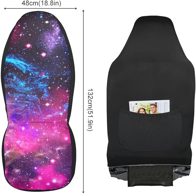 Galaxy Car Seat Covers Set of 2,Deep Space Abstract Natural Universe Blue Purple Galaxy Stars Universal Auto Front Seat Protector for Women Men Nebula Design Car Accessories Fit for Car Truck