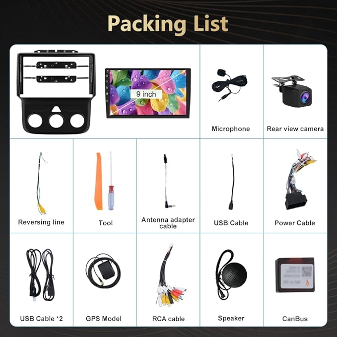 Android 13 Car Radio for Dodge RAM 1500 2500 3500 2013-2018 with Wireless CarPlay Android Auto, 9'' Touch Screen Radio Replacement 2G Ram 32G ROM(Only fit Manual AC)