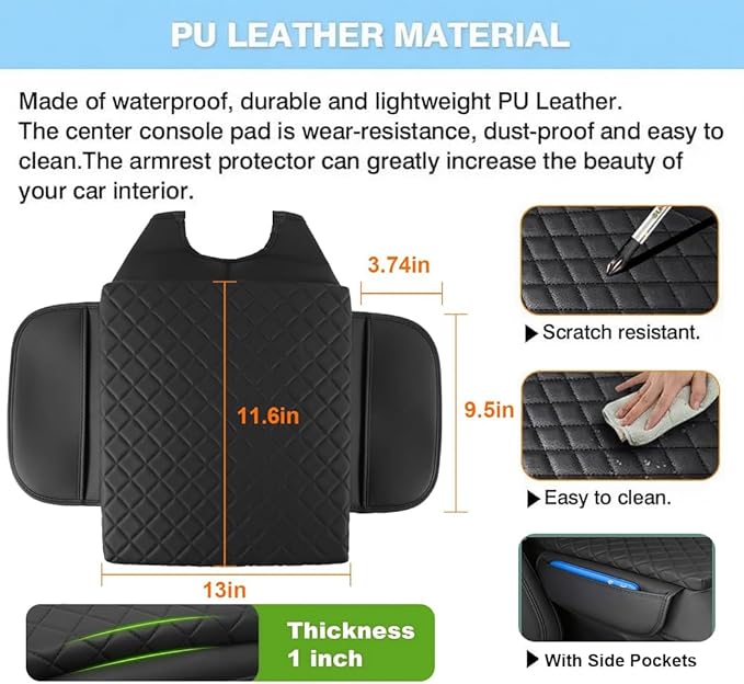 Center Console Cover for Ford F150 2015-2020, F250/F350/F450 2017-2022 & Expedition 2018-2024,Bucket Seat Central Thickened Armrest Box Cushion PU Leather Anti-Scratch Protector Interior Accessory