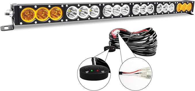 Willpower 32 inch LED Light Bar Single Row White Amber Dual Color 180W Off Road Light Bar Spot Flood Combo LED Work Light Truck UTV 4x4 Cars SUVs ATVs Boats Fog Driving Light with Wiring Harness kit