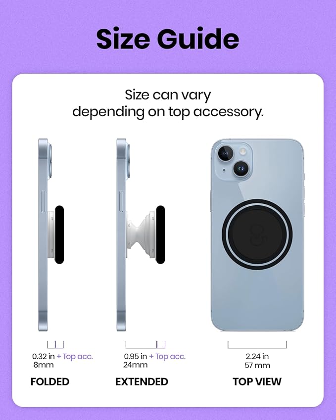 On The Grip Compatible with Magsafe Ultra-Thin Collapsible Phone Grip – Sleek Magnetic Phone Holder for iPhone & Android, 360 Rotation, Wireless Charger Compatible, Durable & Portable (Violet)