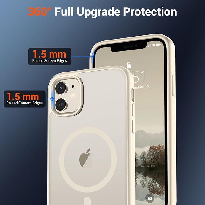SUPFINE Magnetic for iPhone 12 Mini Case & iPhone 13 Mini Case (Compatible with MagSafe) (Military Grade Drop Protection) Slim Translucent Matte Shockproof Phone Cover,Antique White