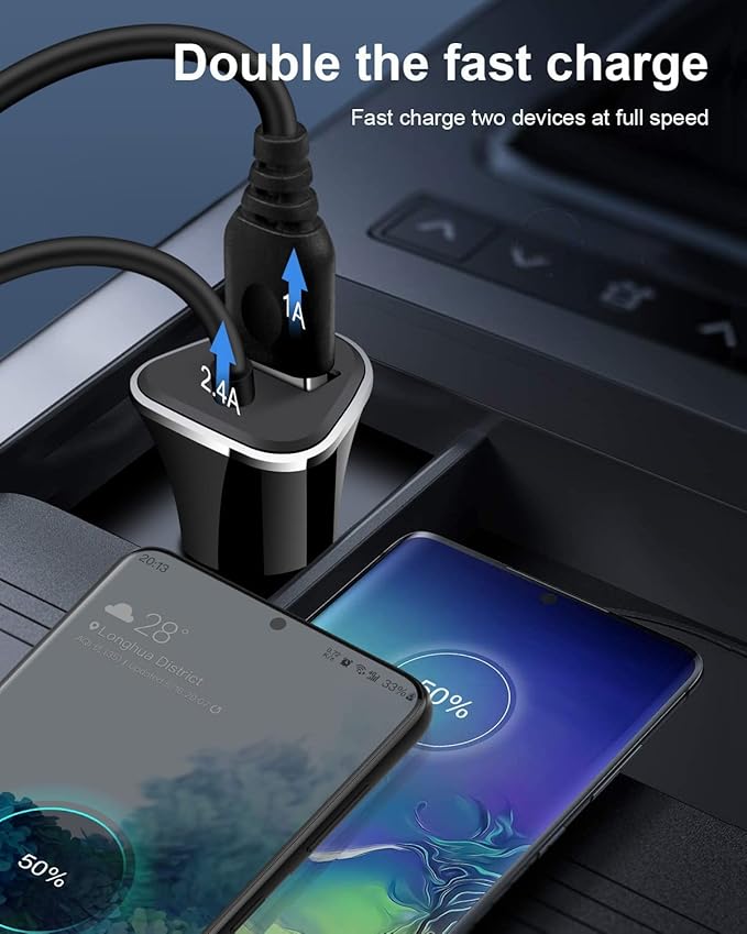 USB Type C Car Charger, 2Pack 3.4A/3ft USBC Car Charger Adapter TypeC Power Cable Line for iPhone 17e/17/16E/16/16 Pro/15 Pro Max Plus Samsung Galaxy A17 5G S26 S25 S24 Ultra A16 Google Pixel