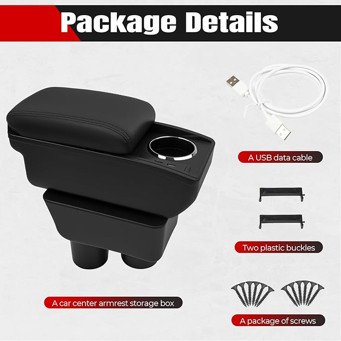 Car Armrest Storage Box Compatible with Nissan Almera Versa 2012-2019 Double Layer with 6 Ports and Cup Holder Car Interior Accessories Black Thread
