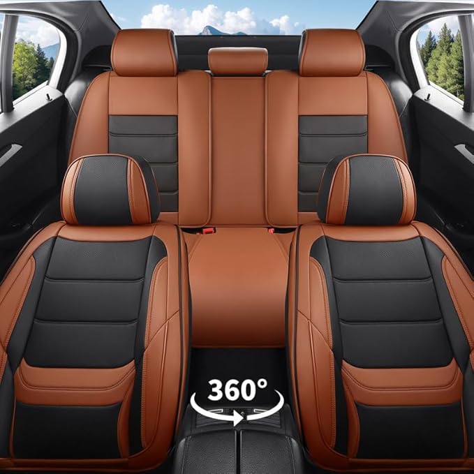 Car Seat Covers Full Set Custom Fit for Ford Ranger 1999-2025 2026-Luxury Leather with Lumbar Support, Breathable, Waterproof, Anti-Slip, Durable, Easy to Install (BlackBrown,Full Set)